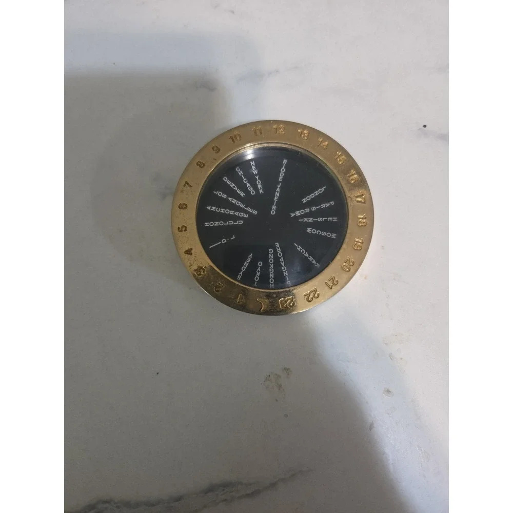 Vintage‎ Brass World Time Calculator With Removable Magnifying Glass